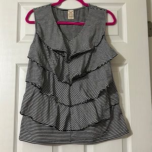 Ruffle front black and white stripped tank